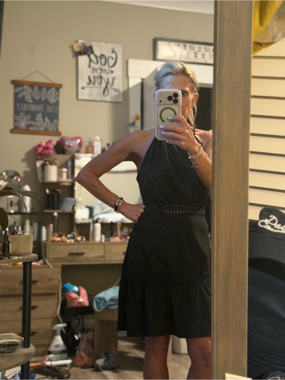 Black Halter Dress with Waist Detail - Women's Dress